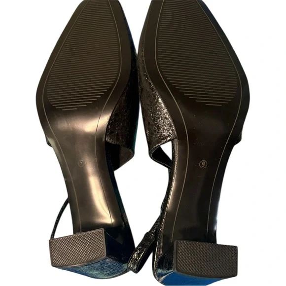 Lulus Black Embossed Pointed Toe Slingback Block Heel Shoes – Mid Heel Size 9 - Picture 6 of 9